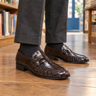 Men's Leather Slip-On Loafers with Gathered Apron Toe Design 0