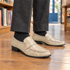 Men's Leather Slip-On Loafers with Gathered Apron Toe Design 2