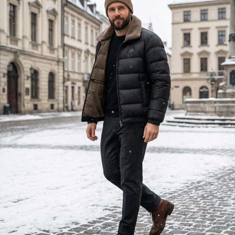 Men's Lightweight Down-Insulated Jacket with Fleece-Lined Collar 3
