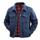 Men's Lined Trucker Jacket with Plaid Interior and Button-Front Closure 1