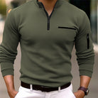 Men's Long-Sleeve Zip Collar Shirt with Fitted Silhouette and Zippered Pockets 0
