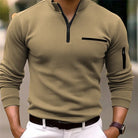 Men's Long-Sleeve Zip Collar Shirt with Fitted Silhouette and Zippered Pockets 1
