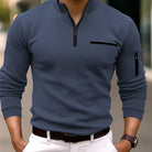 Men's Long-Sleeve Zip Collar Shirt with Fitted Silhouette and Zippered Pockets 2