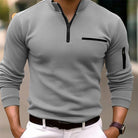 Men's Long-Sleeve Zip Collar Shirt with Fitted Silhouette and Zippered Pockets 3