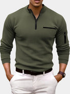 Men's Long-Sleeve Zip Collar Shirt with Fitted Silhouette and Zippered Pockets 4