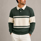 Men's Long Sleeve Colour Block Polo Sweatshirt with Contrasting Collar 0