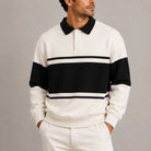 Men's Long Sleeve Colour Block Polo Sweatshirt with Contrasting Collar 1