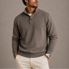 Men's Long Sleeve Knit Polo Sweater with Buttoned Collar and Ribbed Cuffs 1