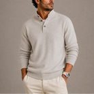 Men's Long Sleeve Knit Polo Sweater with Buttoned Collar and Ribbed Cuffs 3