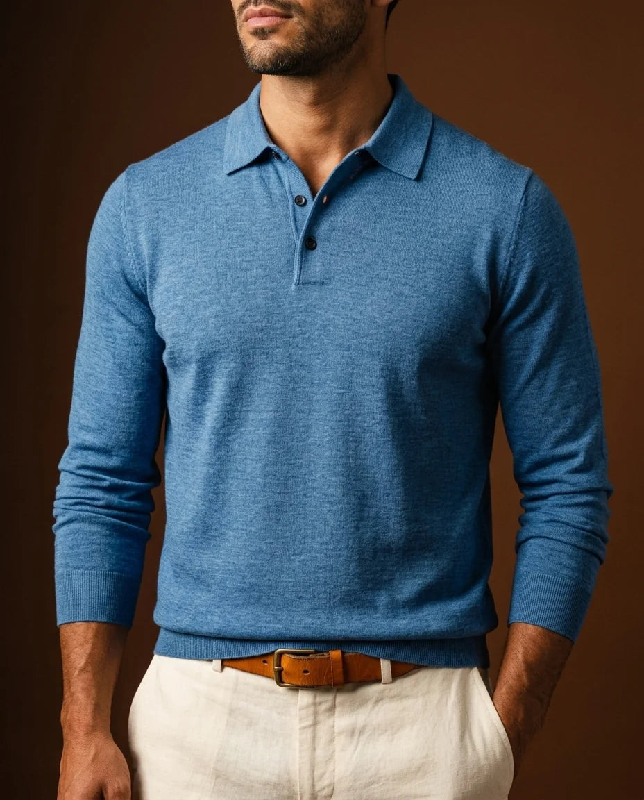 Men's Long Sleeve Merino Wool Polo Shirt 0