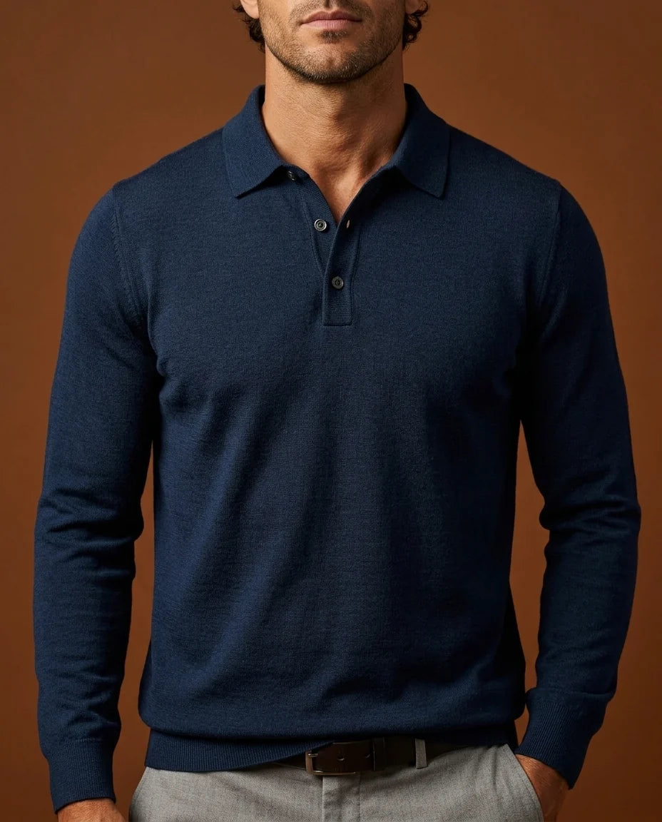 Men's Long Sleeve Merino Wool Polo Shirt 1