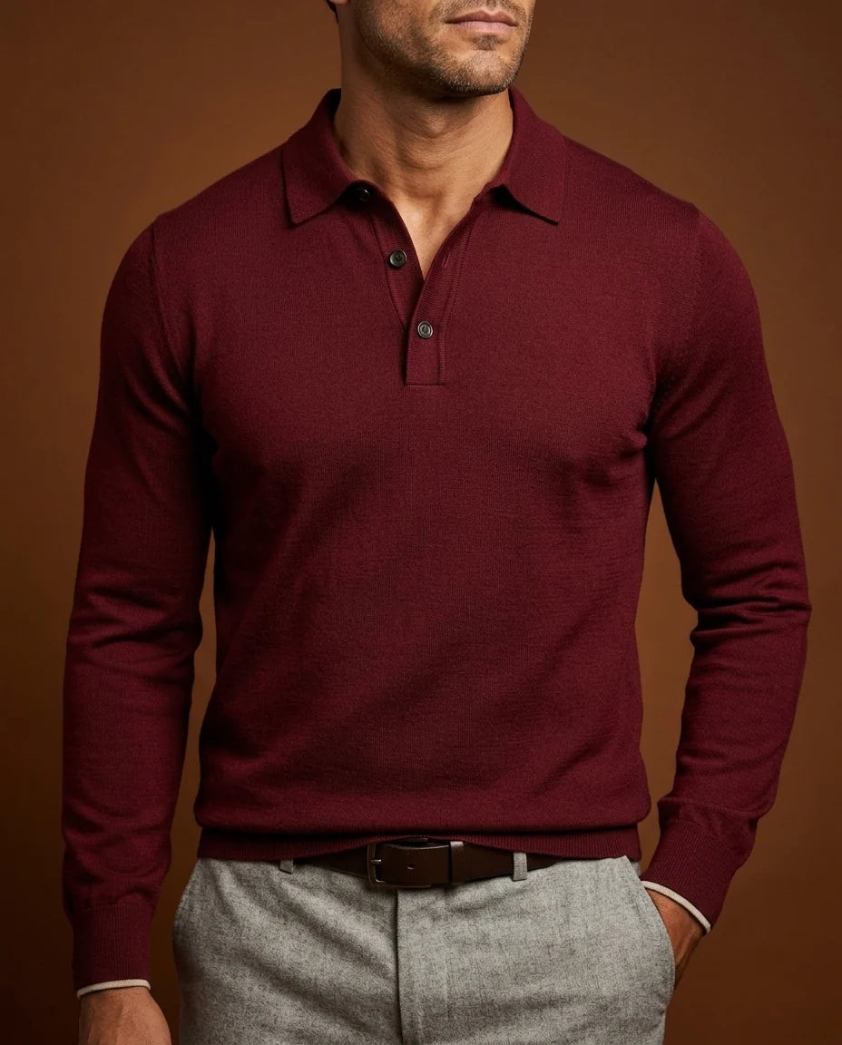 Men's Long Sleeve Merino Wool Polo Shirt 2