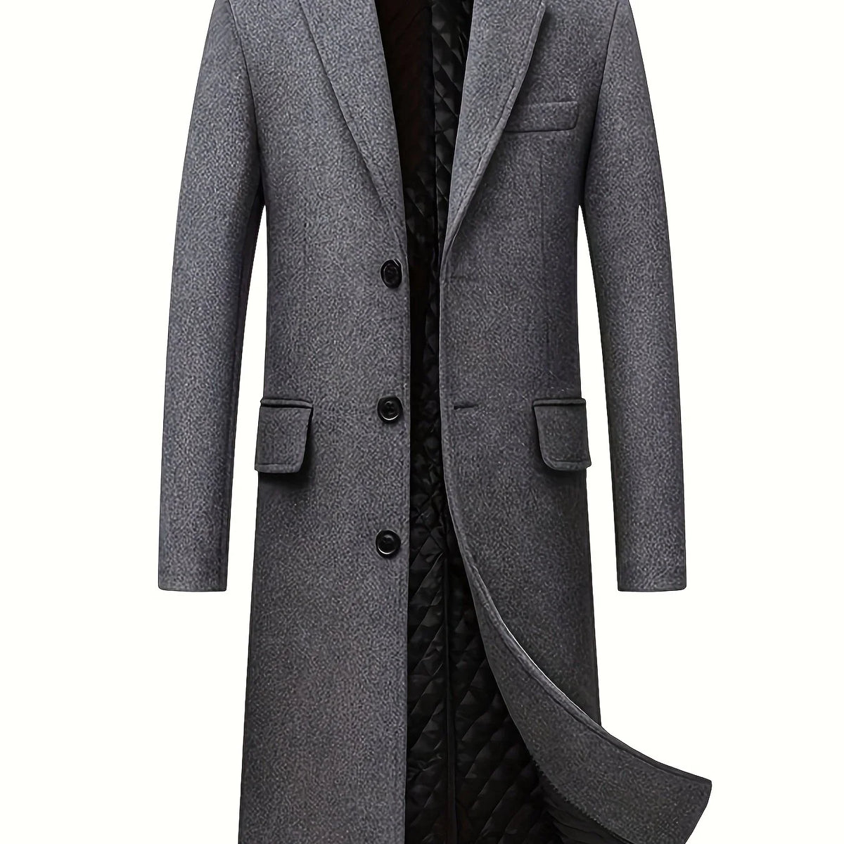 Men's Long Tailored Overcoat with Button Closure 0