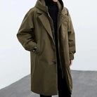 Men's Longline Hooded Overcoat with Button Front and Lapel Collar 0