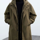 Men's Longline Hooded Overcoat with Button Front and Lapel Collar 3