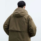 Men's Longline Hooded Overcoat with Button Front and Lapel Collar 4