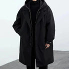 Men's Longline Hooded Overcoat with Button Front and Lapel Collar 7