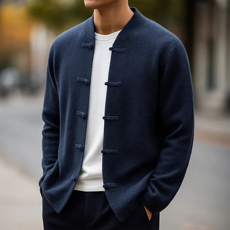 Men's Mandarin Collar Toggle Knit Cardigan 2