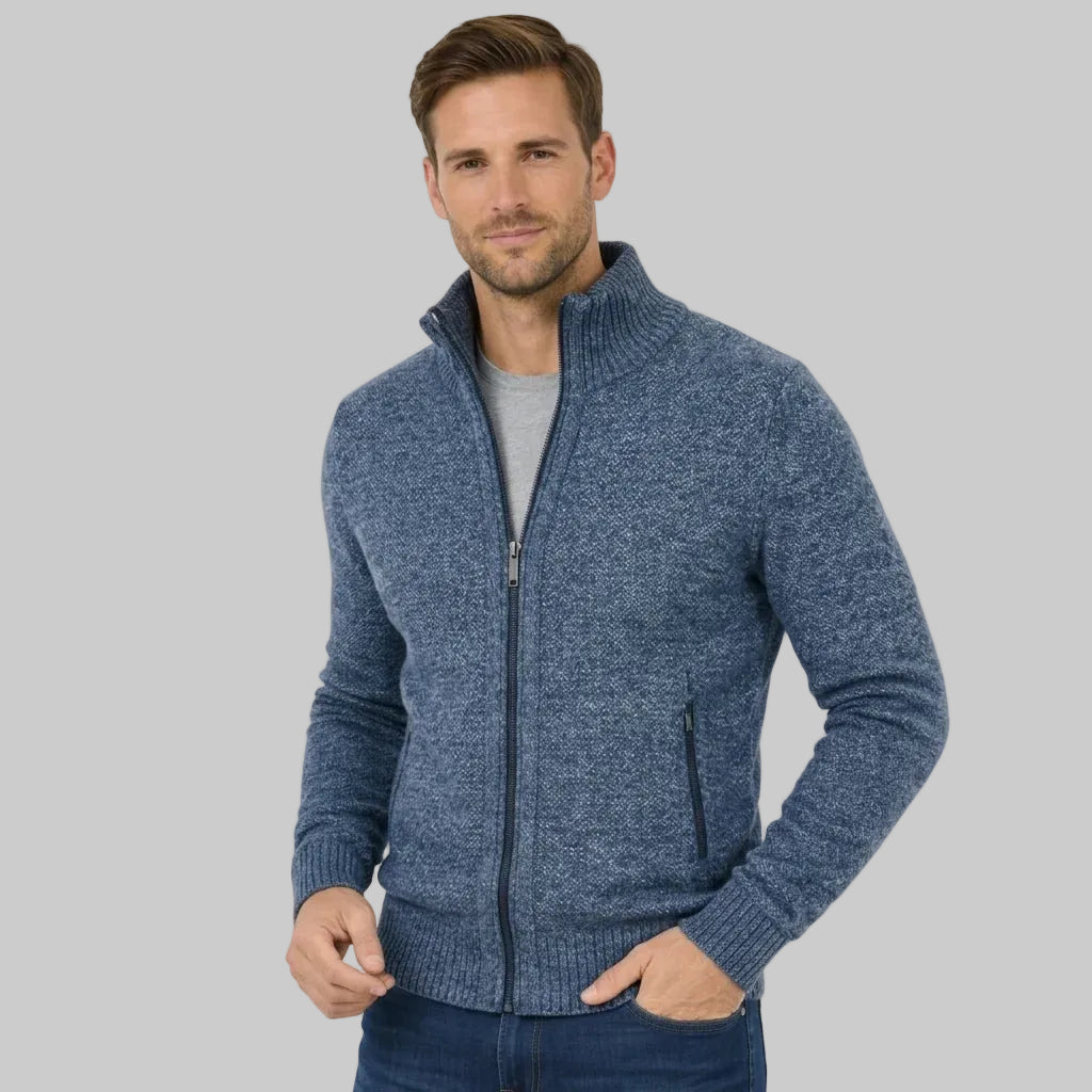 Men's Merino Wool Full-Zip Sweater with Minimalist Design - 1