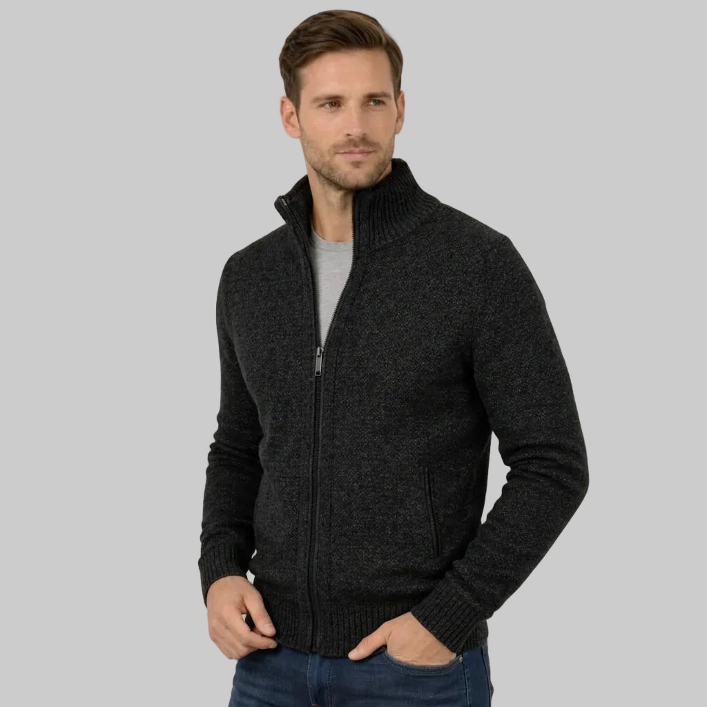 Men's Merino Wool Full-Zip Sweater with Minimalist Design - 2