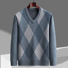 Men's Merino Wool V-Neck Sweater with Argyle Pattern 2