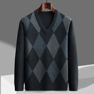 Men's Merino Wool V-Neck Sweater with Argyle Pattern 3