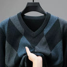 Men's Merino Wool V-Neck Sweater with Argyle Pattern 4