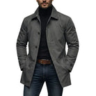 Men's Mid-Length Button-Front Overcoat with Point Collar and Side Pockets 0