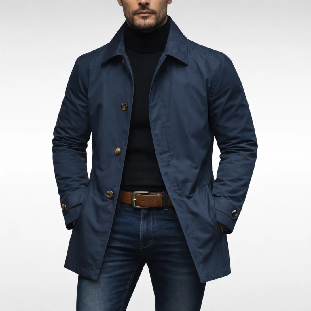 Men's Mid-Length Button-Front Overcoat with Point Collar and Side Pockets 2
