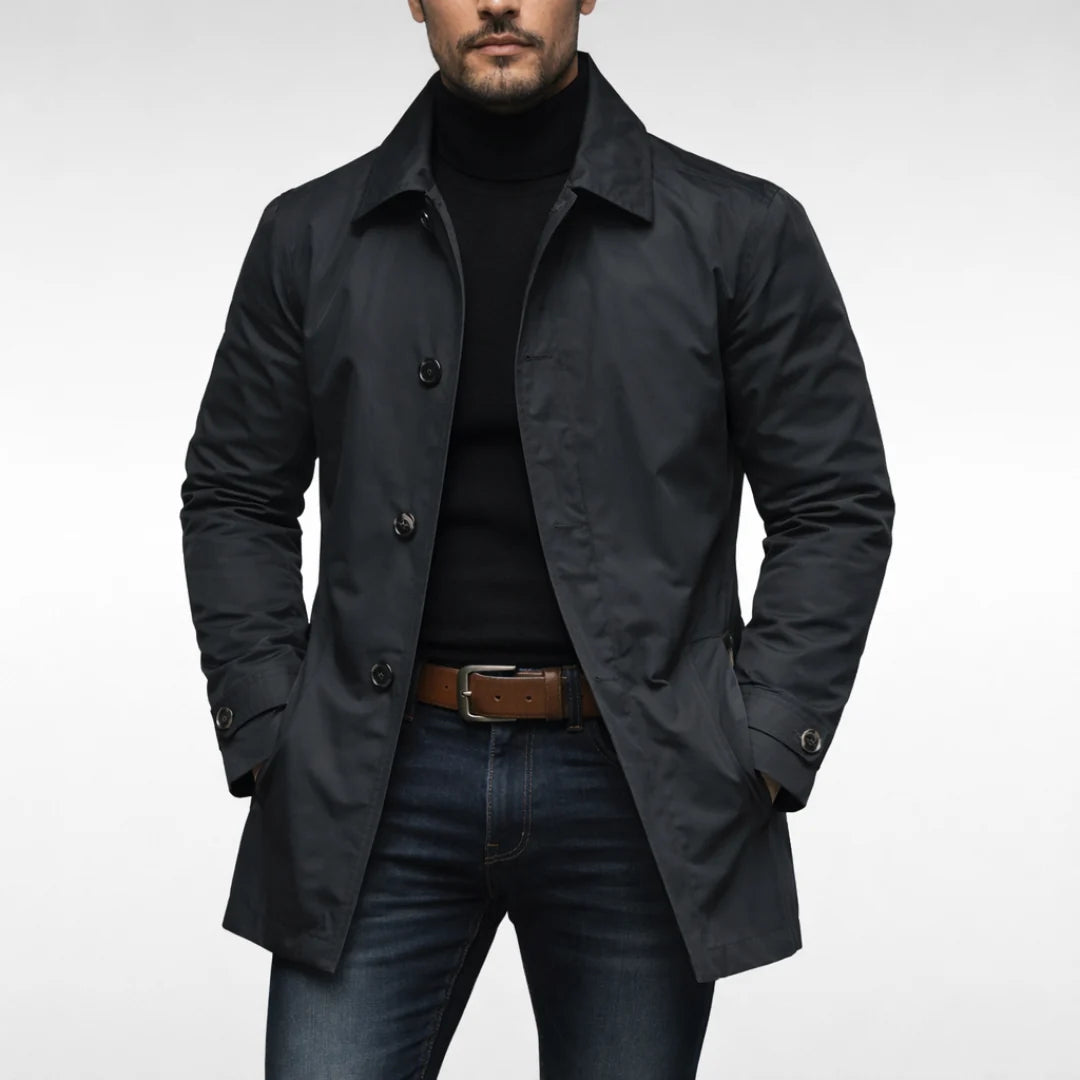 Men's Mid-Length Button-Front Overcoat with Point Collar and Side Pockets 3