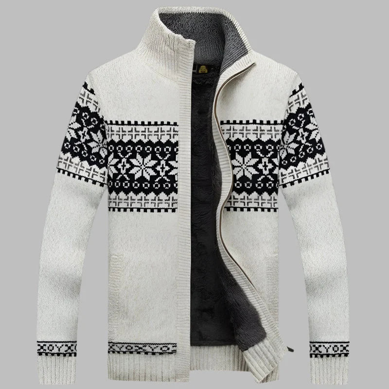 Men's Norwegian Pattern Zip-Up Cardigan with High Collar 2