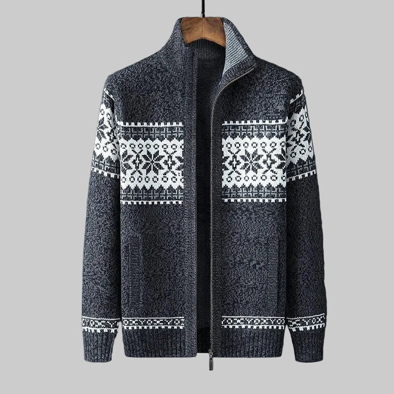 Men's Norwegian Pattern Zip-Up Cardigan with High Collar 3