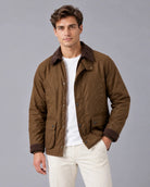 Men's Oil-Waxed Nylon Barn Jacket with Corduroy Collar 2