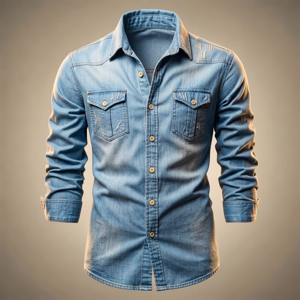 Men's Organic Cotton Denim Shirt with Button-Front and Multiple Pockets 2