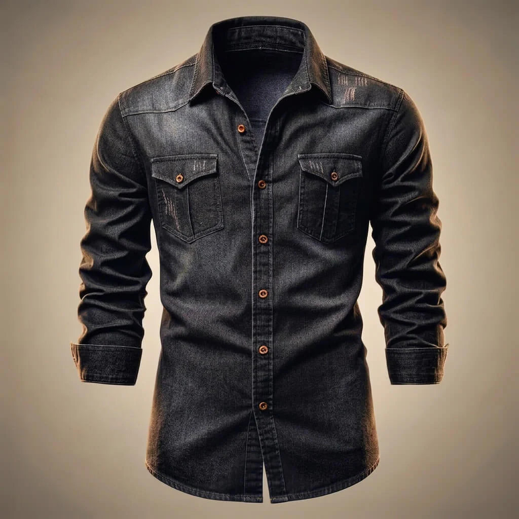 Men's Organic Cotton Denim Shirt with Button-Front and Multiple Pockets 3