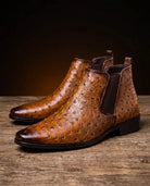 Men's Ostrich-Embossed Leather Slip-On Boots with Cushioned Insoles 1