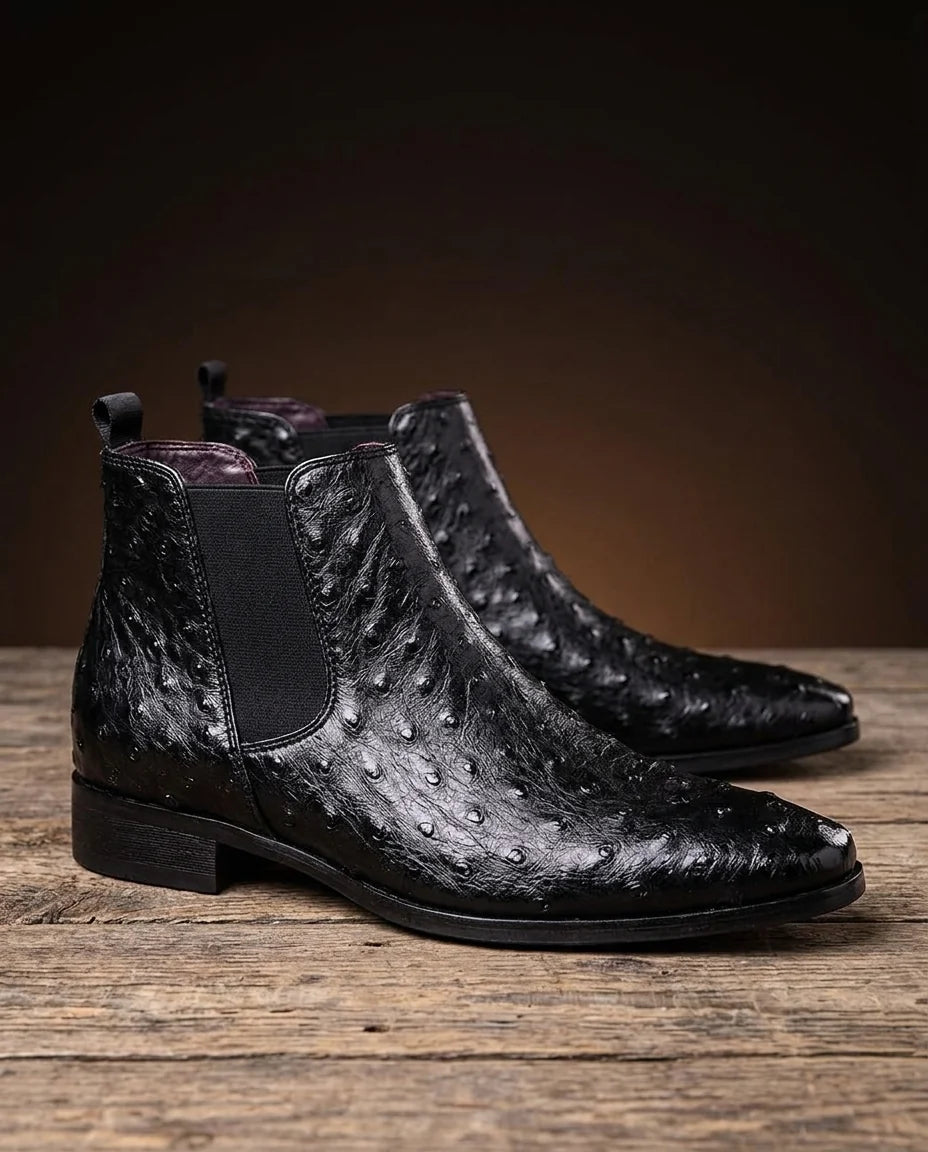 Men's Ostrich-Embossed Leather Slip-On Boots with Cushioned Insoles 2