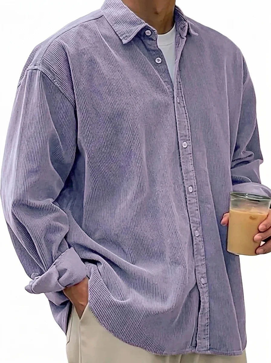Men's Oversized Corduroy Button-Down Shirt 14