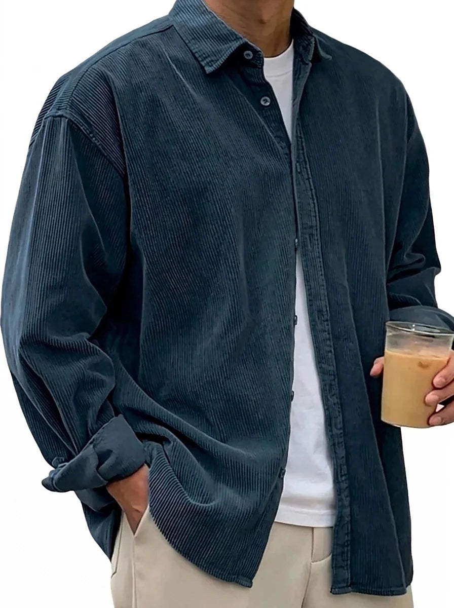 Men's Oversized Corduroy Button-Down Shirt 15