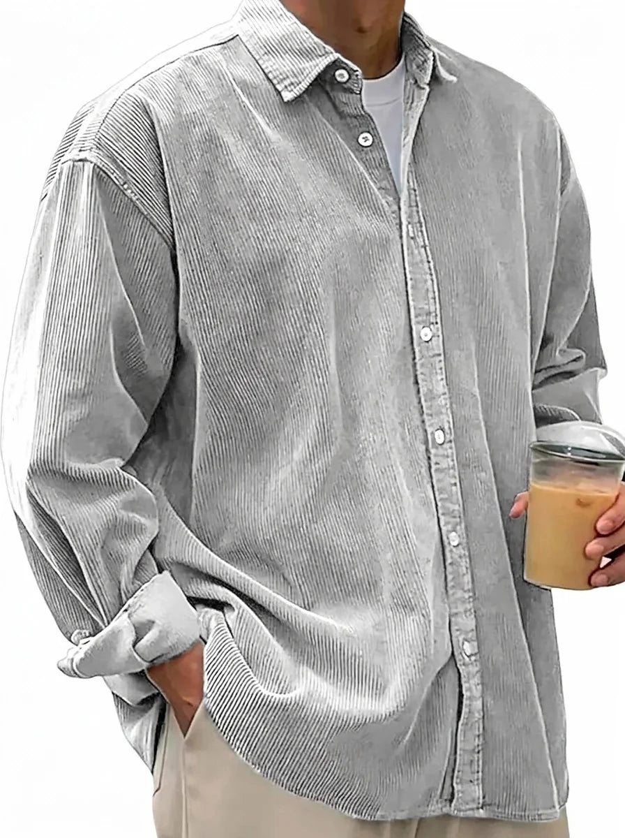 Men's Oversized Corduroy Button-Down Shirt 16