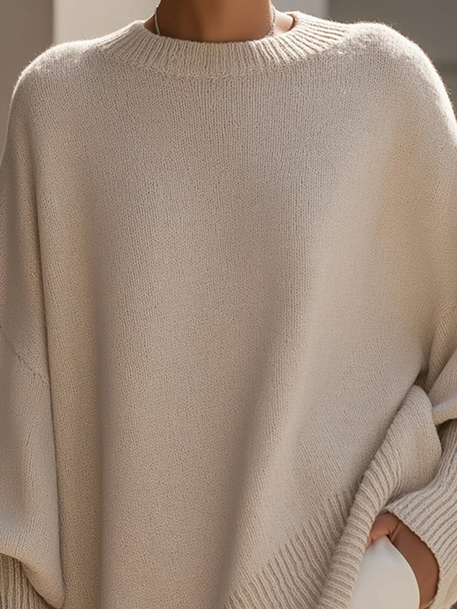 Men's Oversized Knit Crewneck Sweater with Ribbed Trim 1