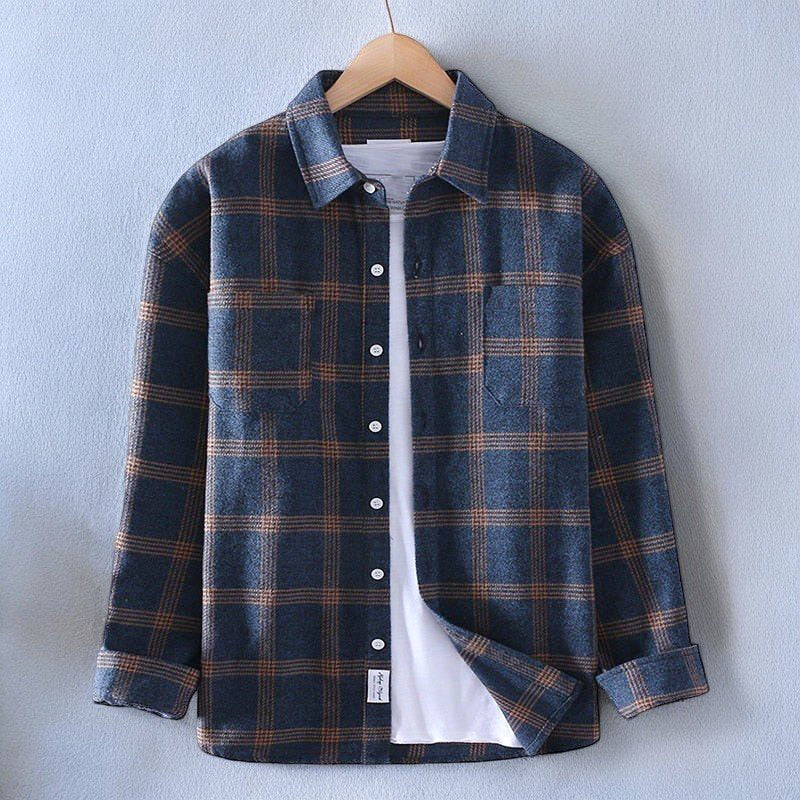 Men's Plaid Button-Down Flannel Shirt Relaxed Fit with Chest Pockets 0