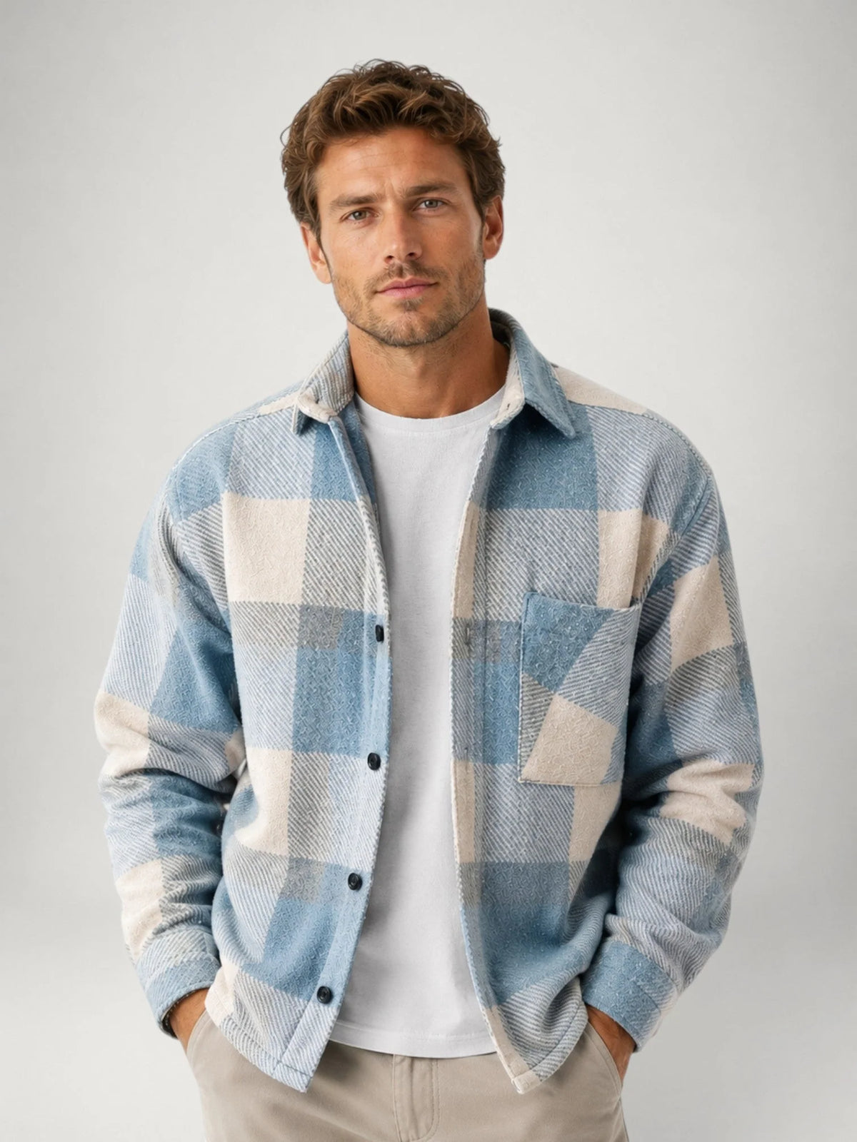 Men's Plaid Flannel Relaxed-Fit Overshirt Jacket 0
