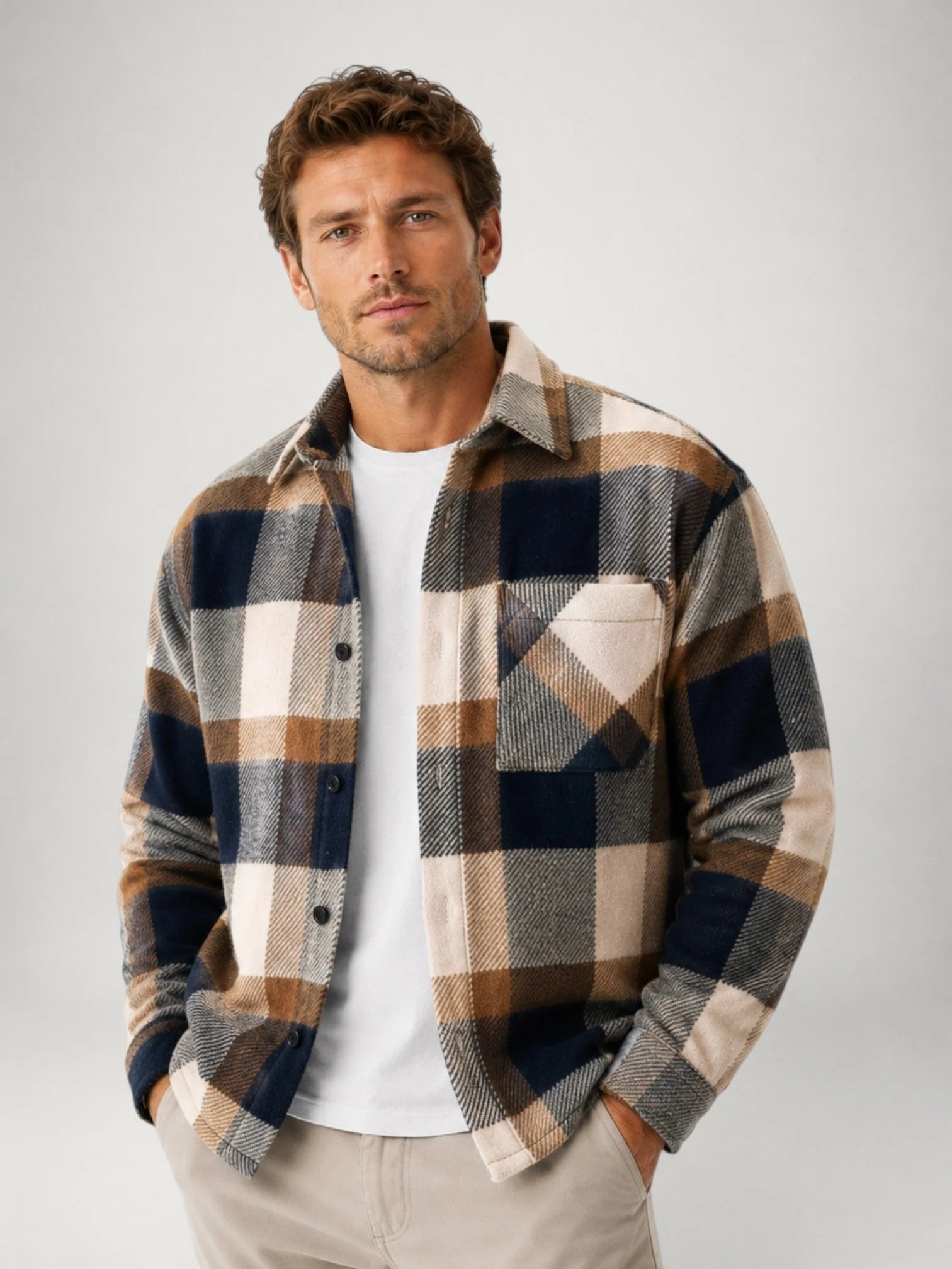 Men's Plaid Flannel Relaxed-Fit Overshirt Jacket 10