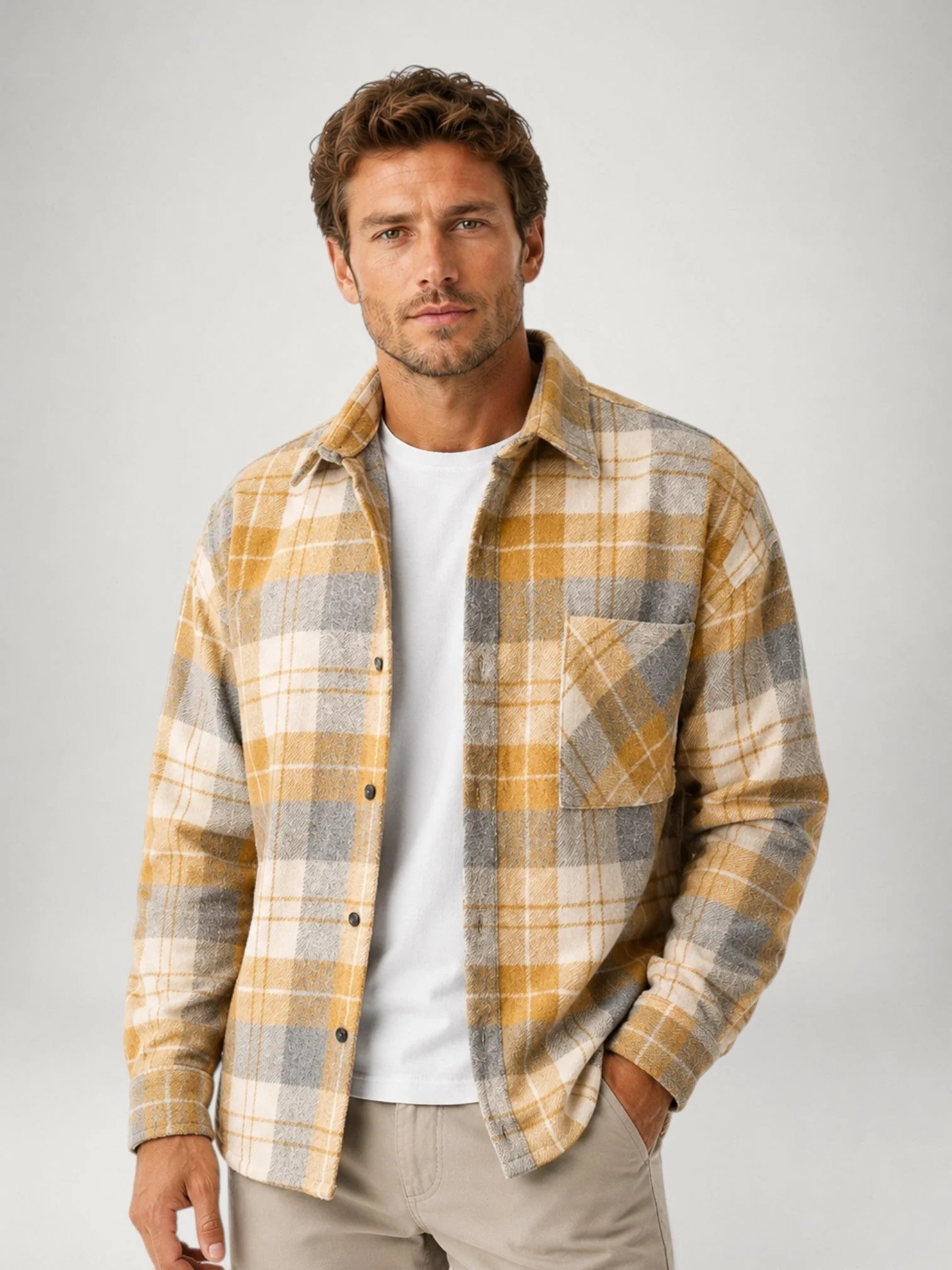 Men's Plaid Flannel Relaxed-Fit Overshirt Jacket 9