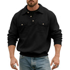 Men's Polo Collar Sweatshirt with Patch Chest Pockets and Ribbed Cuffs 0