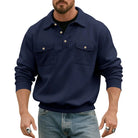 Men's Polo Collar Sweatshirt with Patch Chest Pockets and Ribbed Cuffs 10