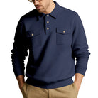 Men's Polo Collar Sweatshirt with Patch Chest Pockets and Ribbed Cuffs 2