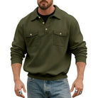 Men's Polo Collar Sweatshirt with Patch Chest Pockets and Ribbed Cuffs 6