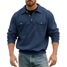 Men's Polo Collar Sweatshirt with Patch Chest Pockets and Ribbed Cuffs 8